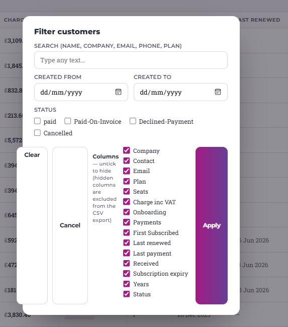 Renewalist filter and administrative controls