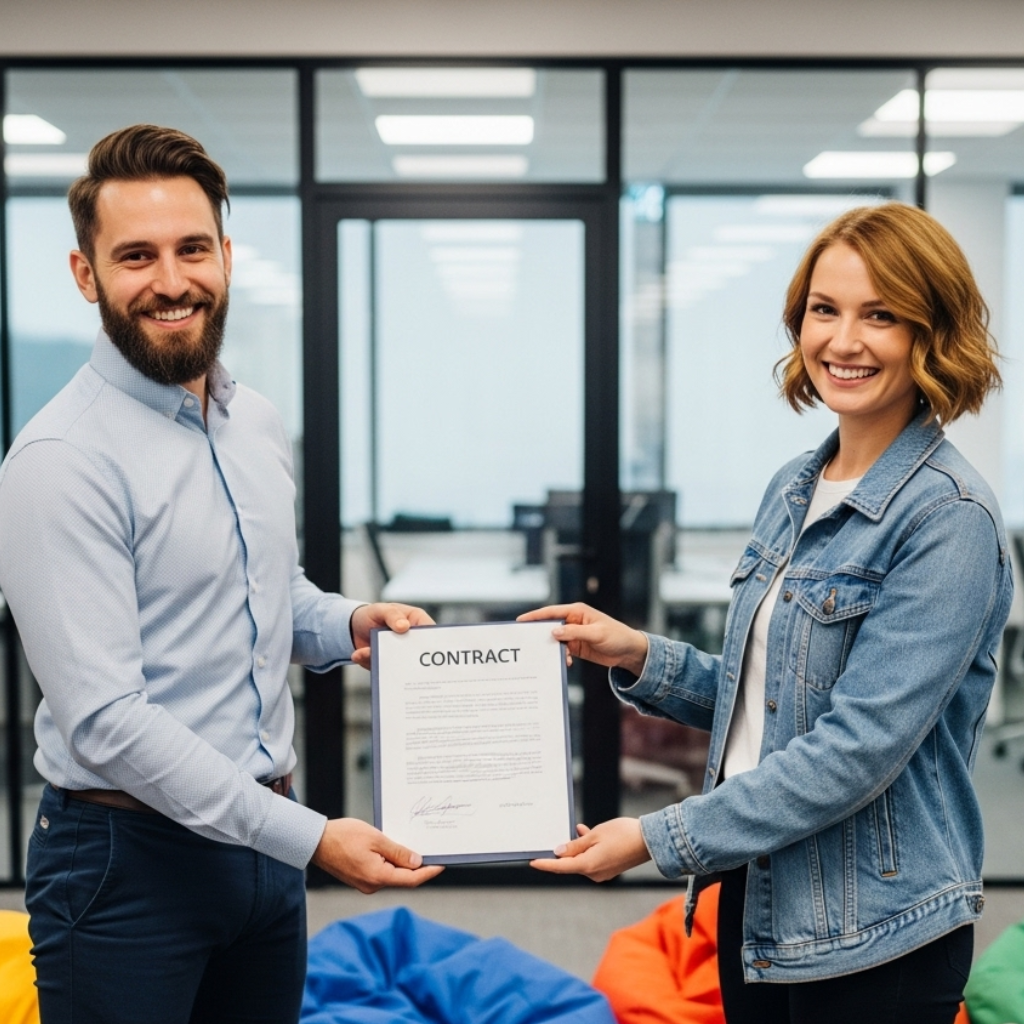 A photo of an app development contract awarded to Vista Oakmont.
